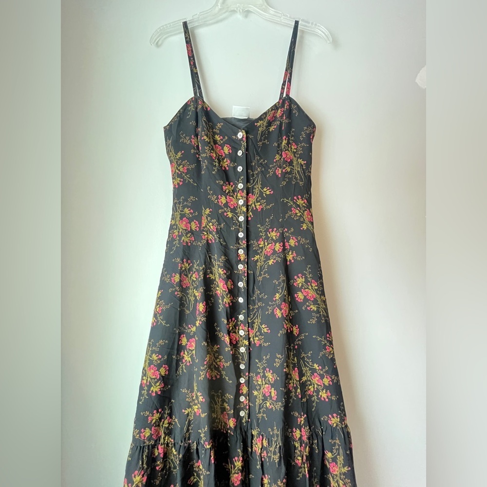 Vintage Laura Ashley Silk Floral Spaghetti Strap Tiered Maxi Dress